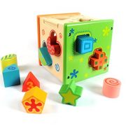 BATTOP CPSC Certified Wooden Educational Toys and Colorful Intelligence Learning Building Blocks Box